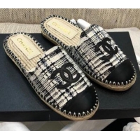 Top Quality Chanel Tweed Espadrilles Mules G37482 Black 2021