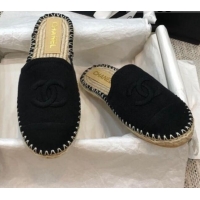 Good Quality Chanel Denim Espadrilles Mules G37482 Black 2021