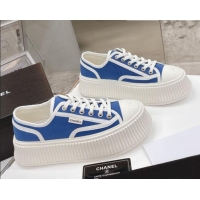 Luxurious Chanel Canvas Platform Sneakers 060947 Sky Blue 2021