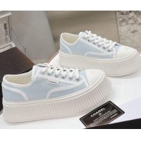 Luxury Cheap Chanel Canvas Platform Sneakers 060947 Light Blue