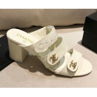 Top Quality Chanel Lambskin Heel Mule Sandals G37387 White 2021