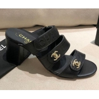 New Design Chanel Lambskin Heel Mule Sandals G37387 Black/Gold 2021