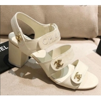 Best Luxury Chanel Lambskin Heel Sandals 8cm G37387 White 2021