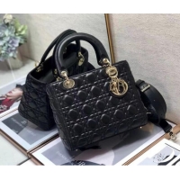 Buy Classic MEDIUM LADY DIOR BAG Black Cannage Lambskin M0565O