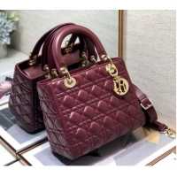 Top Quality MEDIUM LADY DIOR BAG Cherry Red Cannage Lambskin M0565O