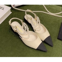 Charming Chanel Lambskin Slingbacks With Imitation Pearls G37534 Off-white 2021