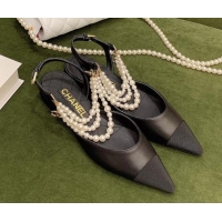 Charming Chanel Lambskin Slingbacks With Imitation Pearls G37534 Black