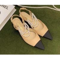 Good Product Chanel Lambskin Slingbacks With Imitation Pearls G37534 Apricot 2021