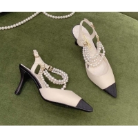 Best Price Chanel Lambskin Slingbacks With Heel Imitation Pearls G37532 Off-white 2021