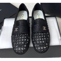 Popular Chanel Shiny Braided Mesh Calfskin Loafers G37403 Black 2021