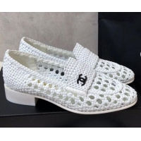 Well Crafted Chanel Shiny Braided Mesh Calfskin Loafers G37403 White 2021