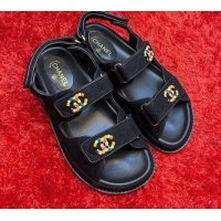 Low Cost Chanel Denim Flat Sandals G35927 Black 2021