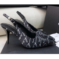 Good Looking Chanel Vintage Silk Print Slingback Pumps 8cm 070830 Black 2021