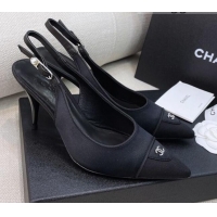 Perfect Chanel Vintage Silk Slingback Pumps 8cm 070833 Black