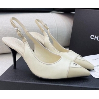 Cheap Chanel Vintage Lambskin Slingback Pumps 8cm 070834 White/Beige