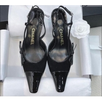 Top Quality Chanel Vintage Patent Leather Bow Slingback Pumps 8cm 070836 Black 2021