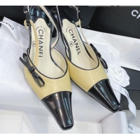 Top Quality Chanel Vintage Patent Leather Bow Slingback Pumps 8cm 070836 Apricot 2021