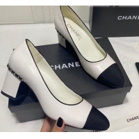 Shop Cheap Chanel Laminated Lambskin Chain Pumps 6cm G37164 White 2021