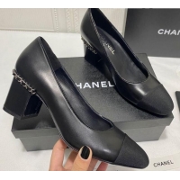 Best Product Chanel Laminated Lambskin Chain Pumps 6cm G37164 Black 2021