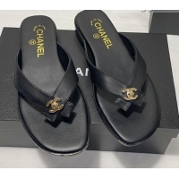 Best Grade Chanel Lambskin Flat Thong Slide Sandal 70923 Black 2021