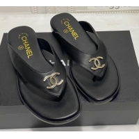 Perfect Chanel Lambskin Flat Thong Slide Sandal 070926 Black