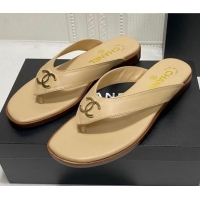 Most Popular Chanel Lambskin Flat Thong Slide Sandal 070926 Beige