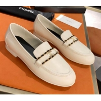 Custom Chanel Calfskin CC Chain Loafers 071210 White 2021