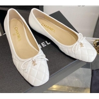 Good Product Chanel Quilted Leather Bow CC Loafers 071216 White 2021