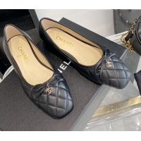 Good Quality Chanel Quilted Leather Bow CC Loafers 071216 Black 2021