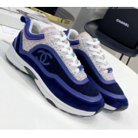 Custom Chanel Tweed Sneakers G37122 Blue