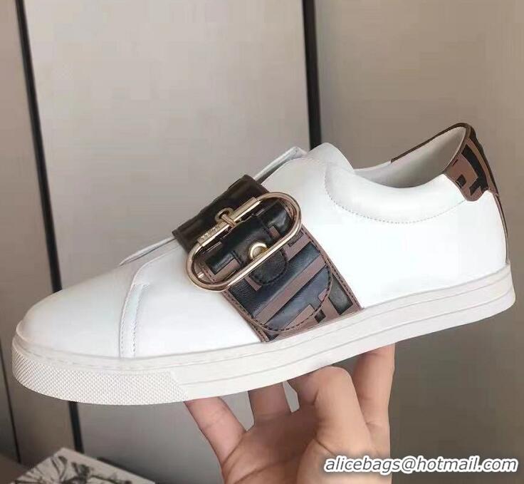 Cheapest Fendi Minimalist Sneakers with FF Logo Band F89806 White/Brown