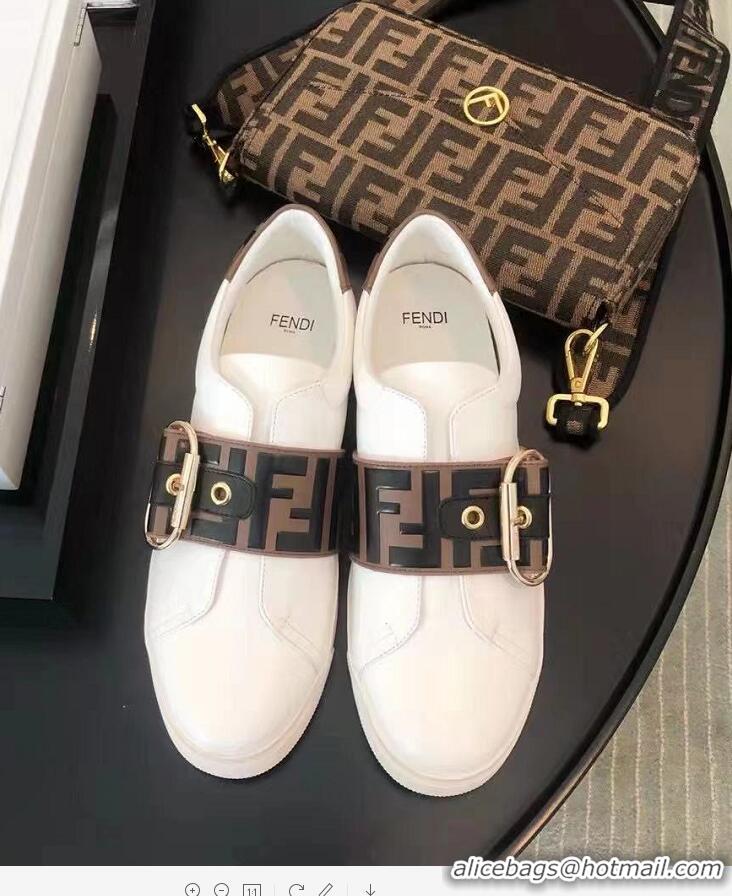 Cheapest Fendi Minimalist Sneakers with FF Logo Band F89806 White/Brown