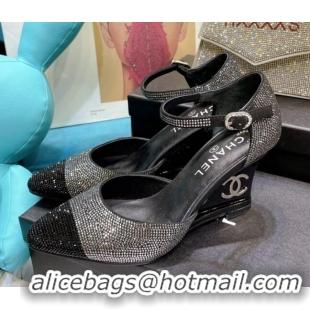 Top Quality Chanel Crystal Wedge Pumps 080901 Black 2021