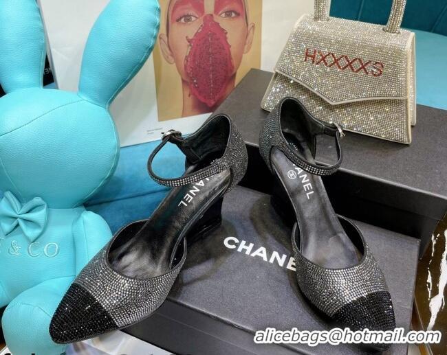 Top Quality Chanel Crystal Wedge Pumps 080901 Black 2021