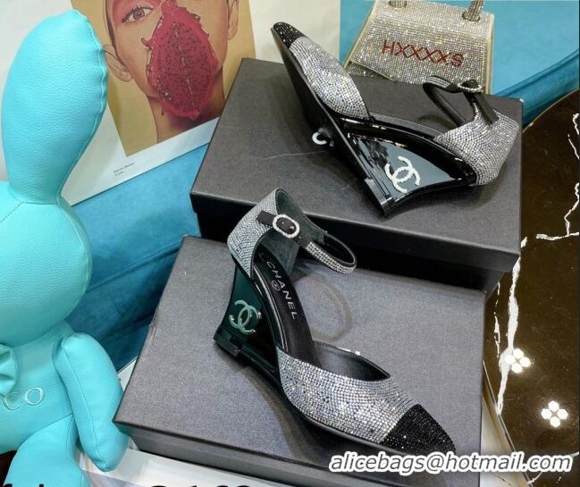 Low Price Chanel Crystal Wedge Pumps 080901 Silver 2021