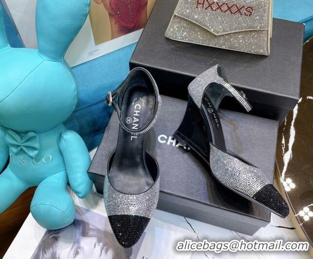 Low Price Chanel Crystal Wedge Pumps 080901 Silver 2021