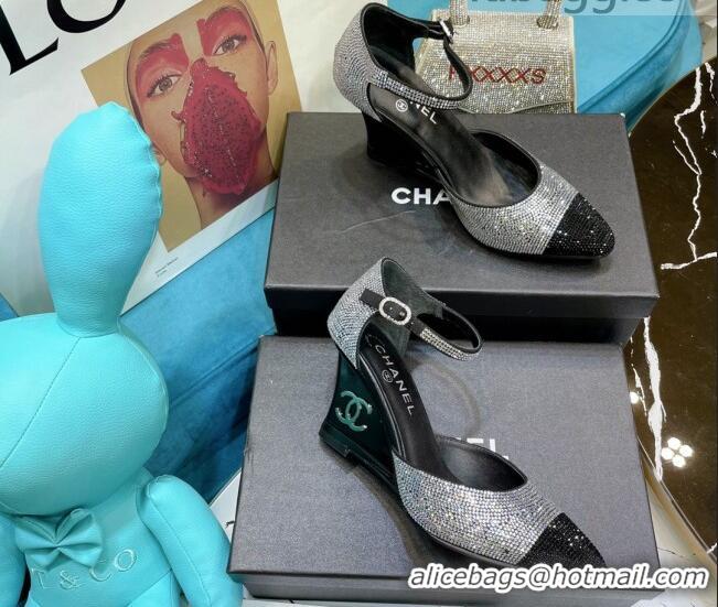 Low Price Chanel Crystal Wedge Pumps 080901 Silver 2021