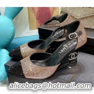 Super Quality Chanel Crystal Wedge Pumps 080901 Gold 2021