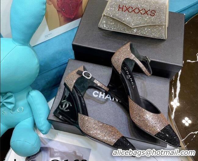 Super Quality Chanel Crystal Wedge Pumps 080901 Gold 2021