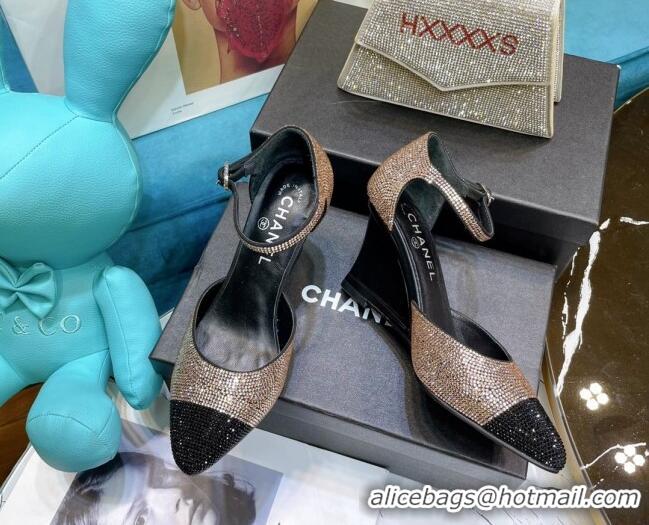 Super Quality Chanel Crystal Wedge Pumps 080901 Gold 2021