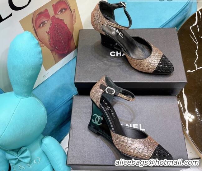 Super Quality Chanel Crystal Wedge Pumps 080901 Gold 2021