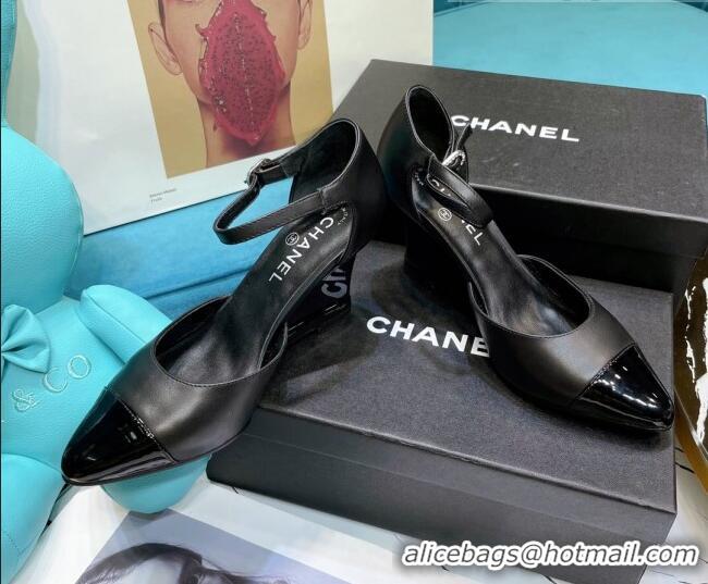 Luxury Cheap Chanel Calfskin Wedge Pumps 080904 Black 2021