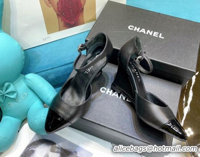 Luxury Cheap Chanel Calfskin Wedge Pumps 080904 Black 2021