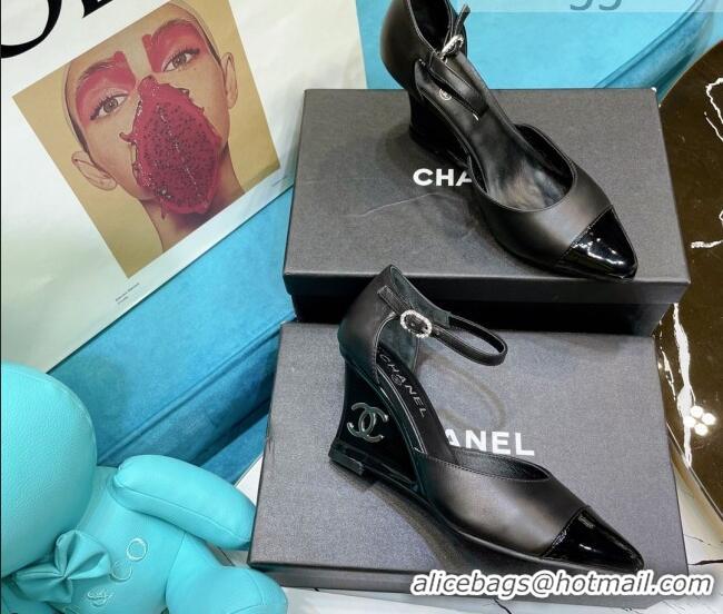 Luxury Cheap Chanel Calfskin Wedge Pumps 080904 Black 2021