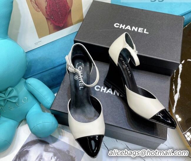 Good Taste Chanel Calfskin Wedge Pumps 080904 White 2021