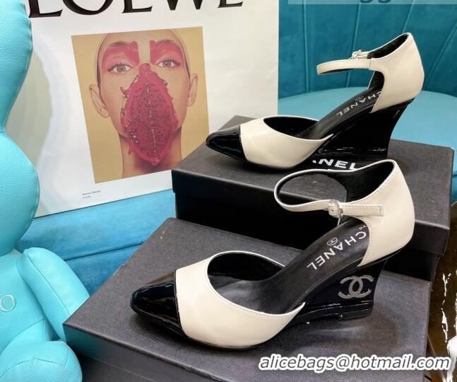 Good Taste Chanel Calfskin Wedge Pumps 080904 White 2021