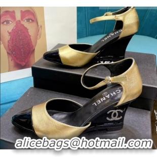 Cheap Price Chanel Calfskin Wedge Pumps 080904 Gold 2021