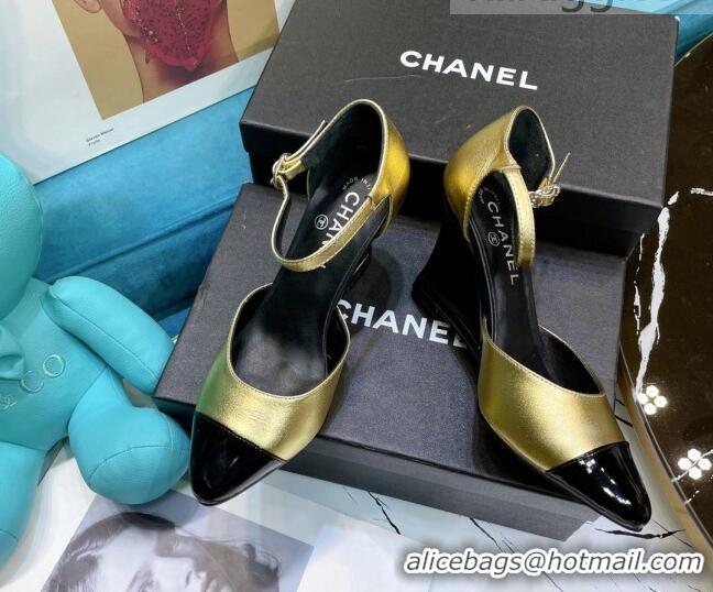 Cheap Price Chanel Calfskin Wedge Pumps 080904 Gold 2021