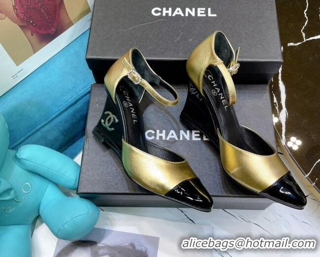 Cheap Price Chanel Calfskin Wedge Pumps 080904 Gold 2021