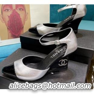 Cheap Beautiful Chanel Calfskin Wedge Pumps 080904 Silver 2021